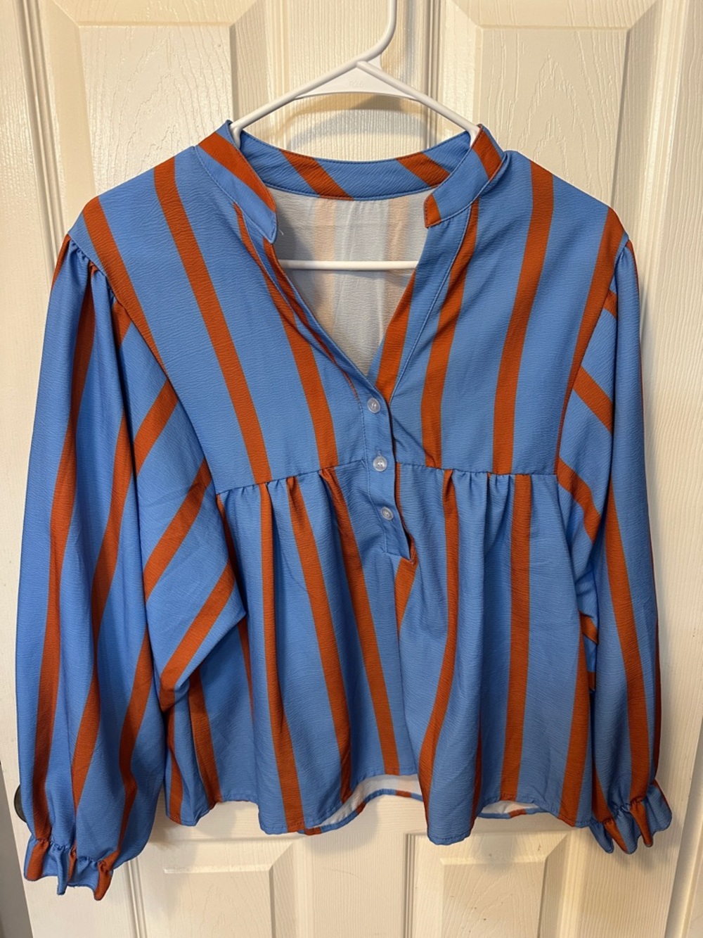 SHEIN Blue and Rust Striped Peasant Blouse